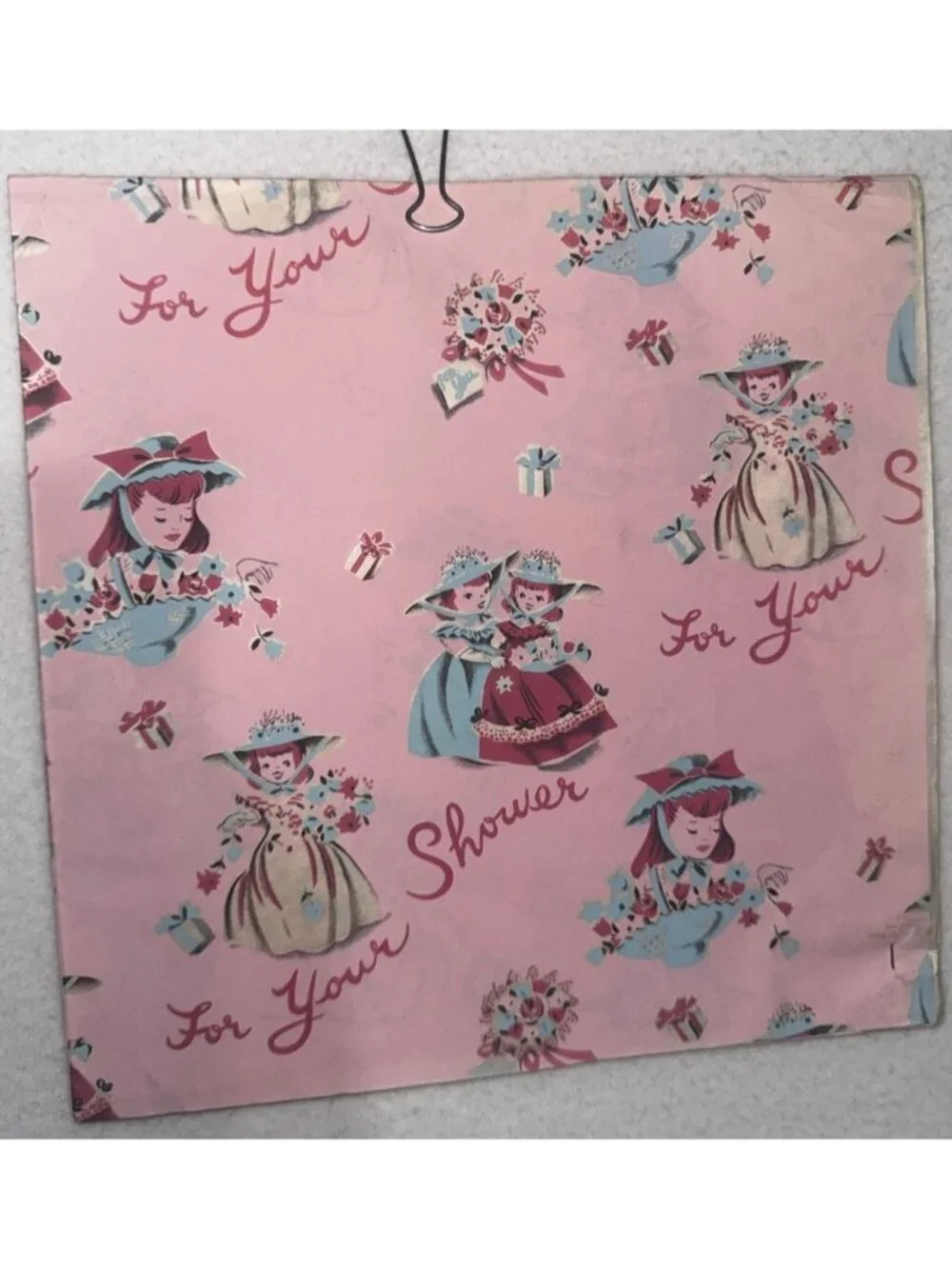 Vintage Dennison Gift Wrap Paper Baby Shower Pink 1950’s Brand New NOS USA 20x30